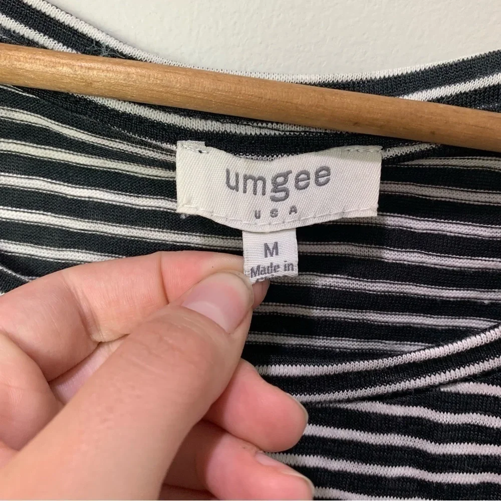 [Umgee] Black & White Striped Embroidered Floral 3/4 Sleeve Dress - Picture 4 of 7